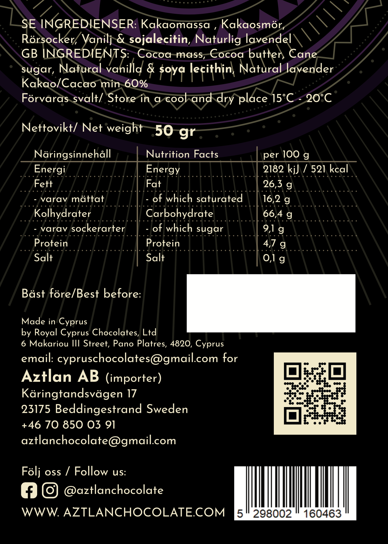 Lavender Chocolate Bar (60%)